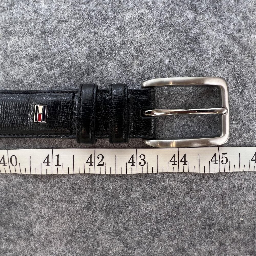 Tommy Hilfiger Mens Belt Black Leather Silver Buckle Dress Classic Formal Preppy - Picture 10 of 10